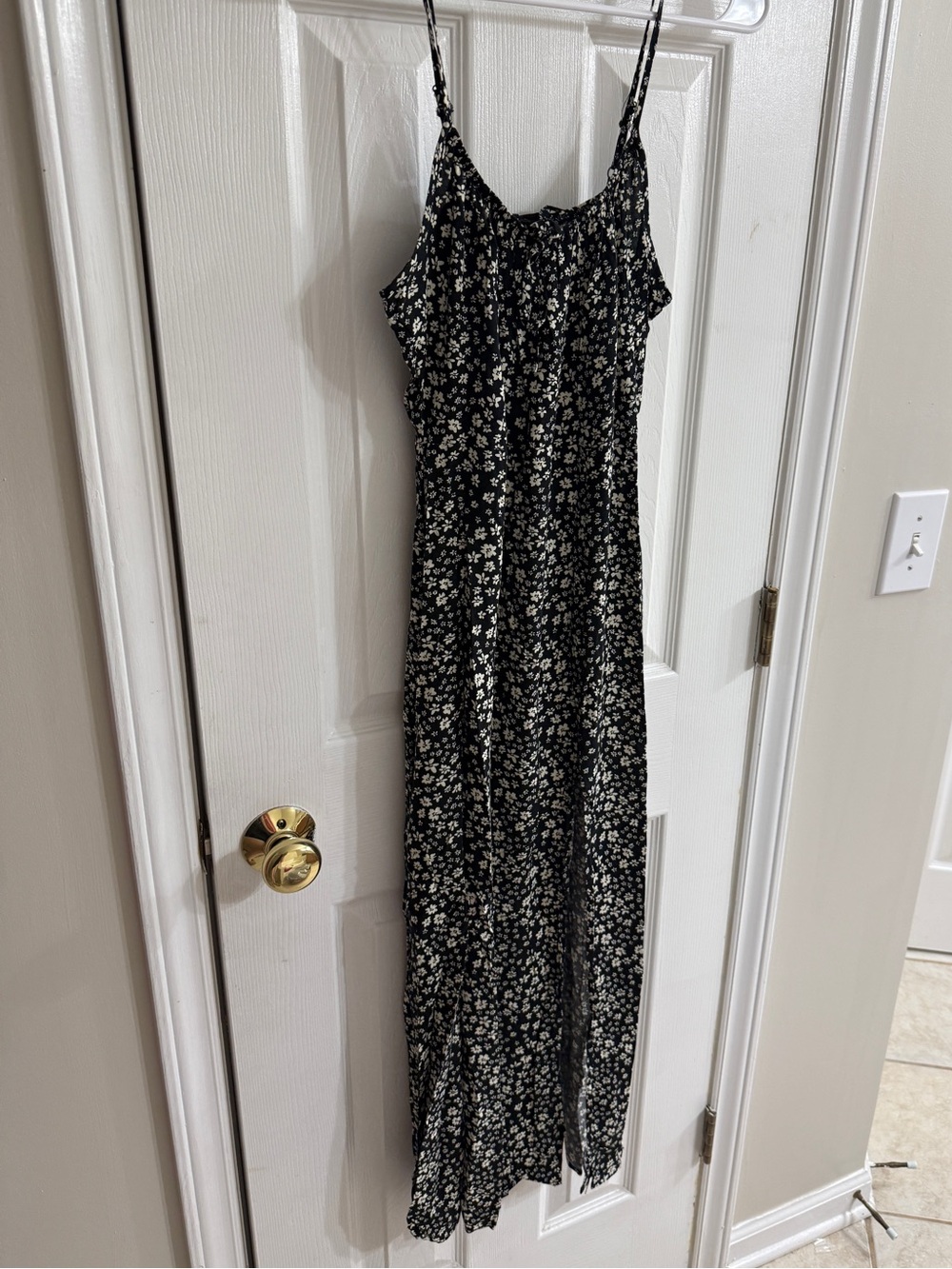 Floral Maxi Dress in Black & White with slit  Like New